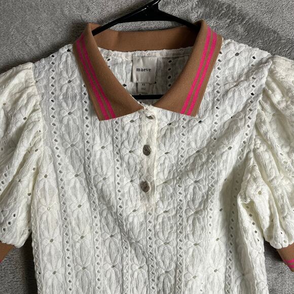 Maeve Lace Puff Sleeve Polo Preppy Cottagecore Feminine Romantic Feminine XS - Picture 6 of 6